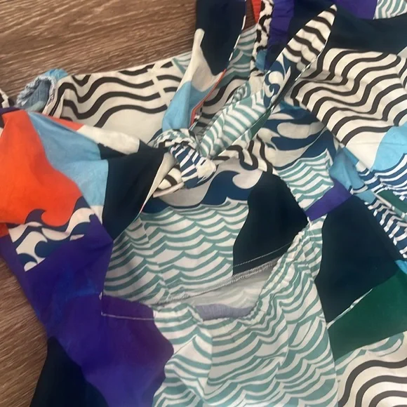 Oliphant Dress Puffed Sleeve Cutout Bow Cotton Abstract Mini Size Small - Picture 12 of 12